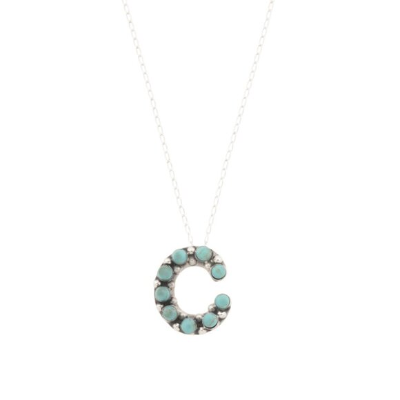 SEED & SAGE Silver/C Made In Mexico Sterling Silver Turquoise Initial Necklace